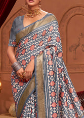 Grey Ikkat Polka Dot Saree-3906