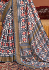 Grey Ikkat Polka Dot Saree-3906