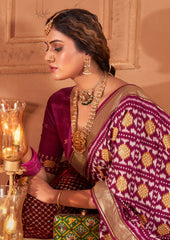 Shop Elegant Vivid Burgundy Ikkat Print Saree