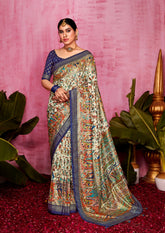 Shop Elegant Off White Tussar Silk Ethnic Motif Saree