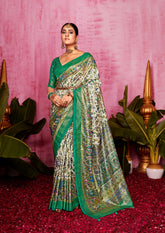 Off White Tussar Silk Ethnic Motif Saree