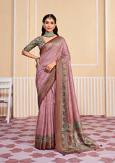 Exquisite Pink Tussar Silk Bandhani Saree