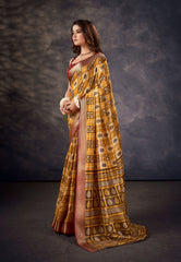 Luxurious Yellow Silk Intricate Block Print Saree