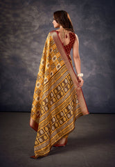Luxurious Yellow Silk Intricate Block Print Saree