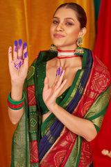 Navy Blue Tussar Silk Saree with Swarovski Crystals