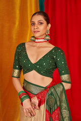 Beige Tussar Silk Swarovski Saree