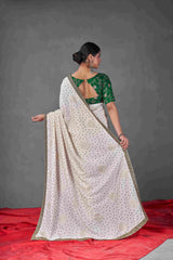Exquisite White Tussar Silk Bandhani Saree