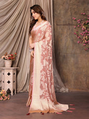 Exquisite Pink Brasso Floral Saree