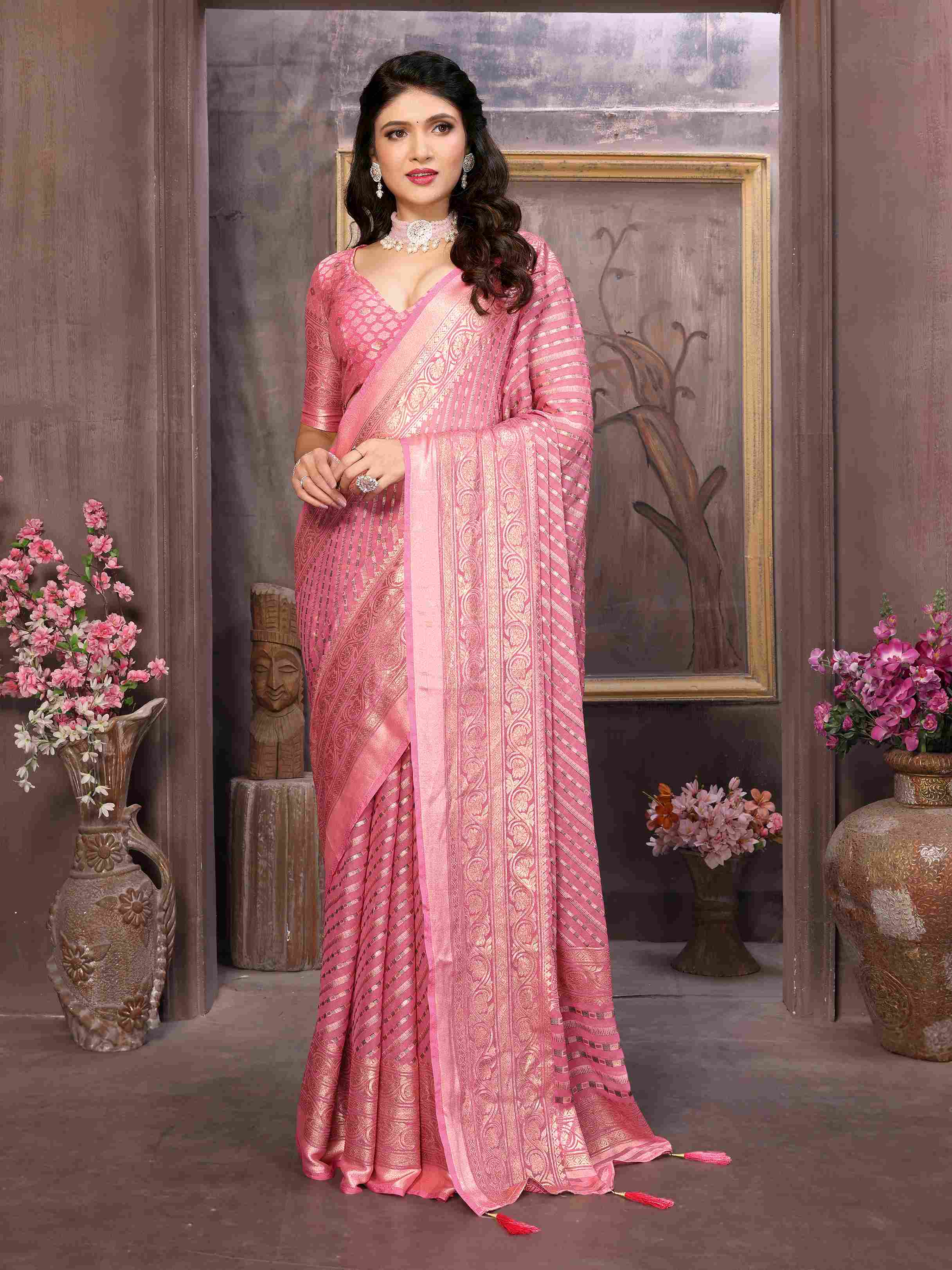 Exquisite Pink Brasso Saree