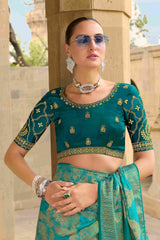 Elevate Elegance with Our Green Jacquard Woven Saree