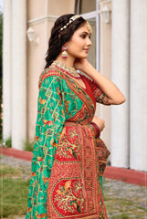 Sea Green Satin Silk Embroidery Saree-4422