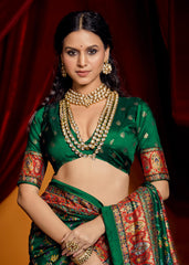 Dark Green Tussar Silk Paisley Print Saree-4483