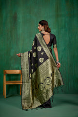 Shop Elegant Black Banarasi Art Silk Woven Ready to Wear Saree Online - Best Prices-RTW-1573