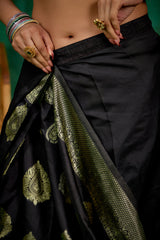 Shop Elegant Black Banarasi Art Silk Woven Ready to Wear Saree Online - Best Prices-RTW-1573