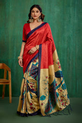 Shop Elegant Red Mysore Art Silk Printed Ready to Wear Saree Online - Best Prices-RTW-2214