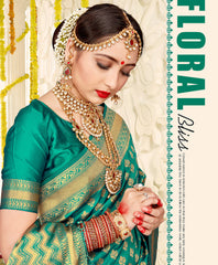 Stunning Teal Banarasi Art Silk Woven Saree with Woven Design