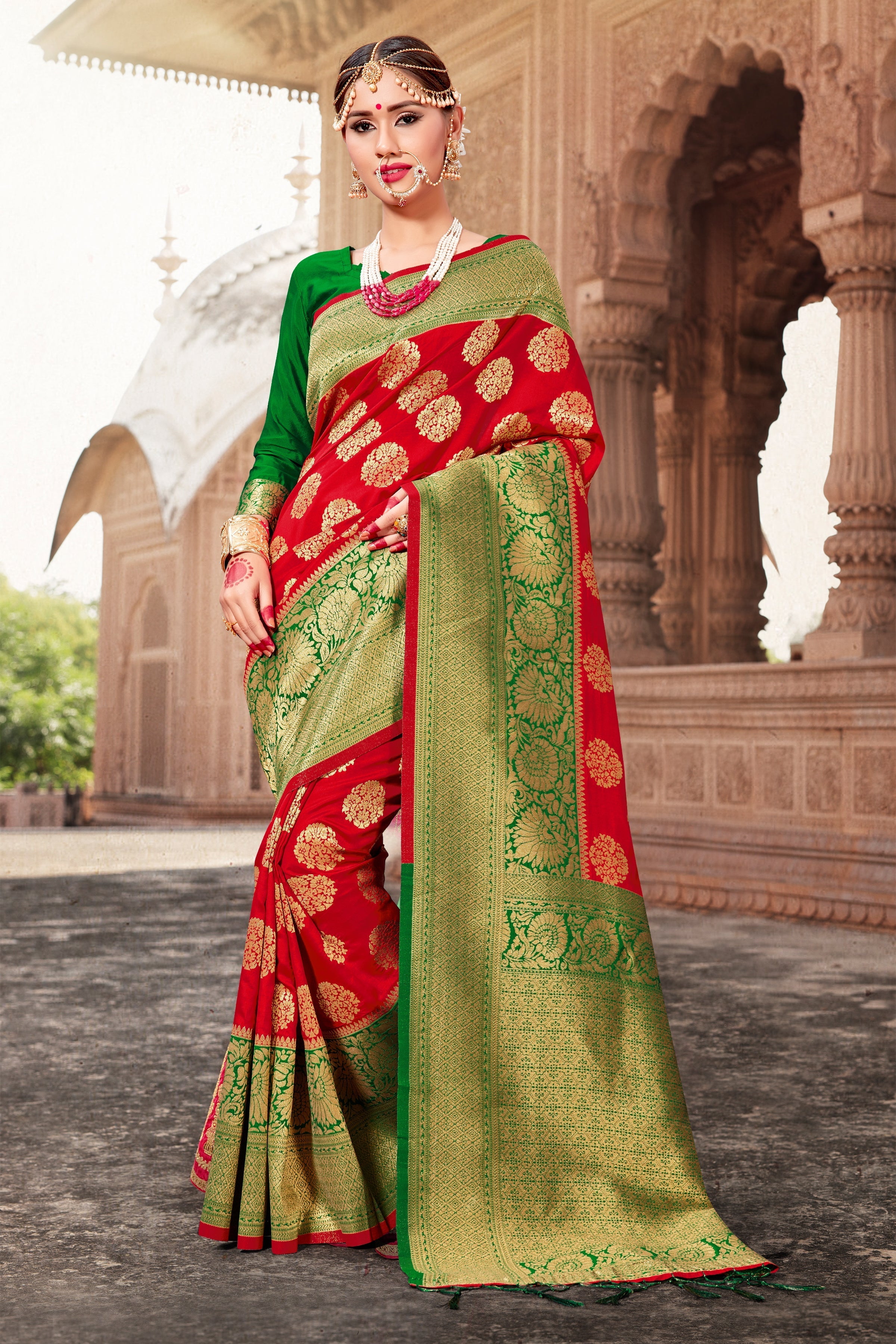 Beautiful Red Banarasi Art Silk Woven Saree 