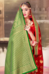 Chic Red Banarasi Art Silk Woven Saree