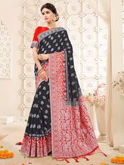 Elegant Black Banarasi Art Silk Woven Saree 