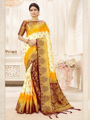 Elegant Cream Banarasi Art Silk Woven Saree 