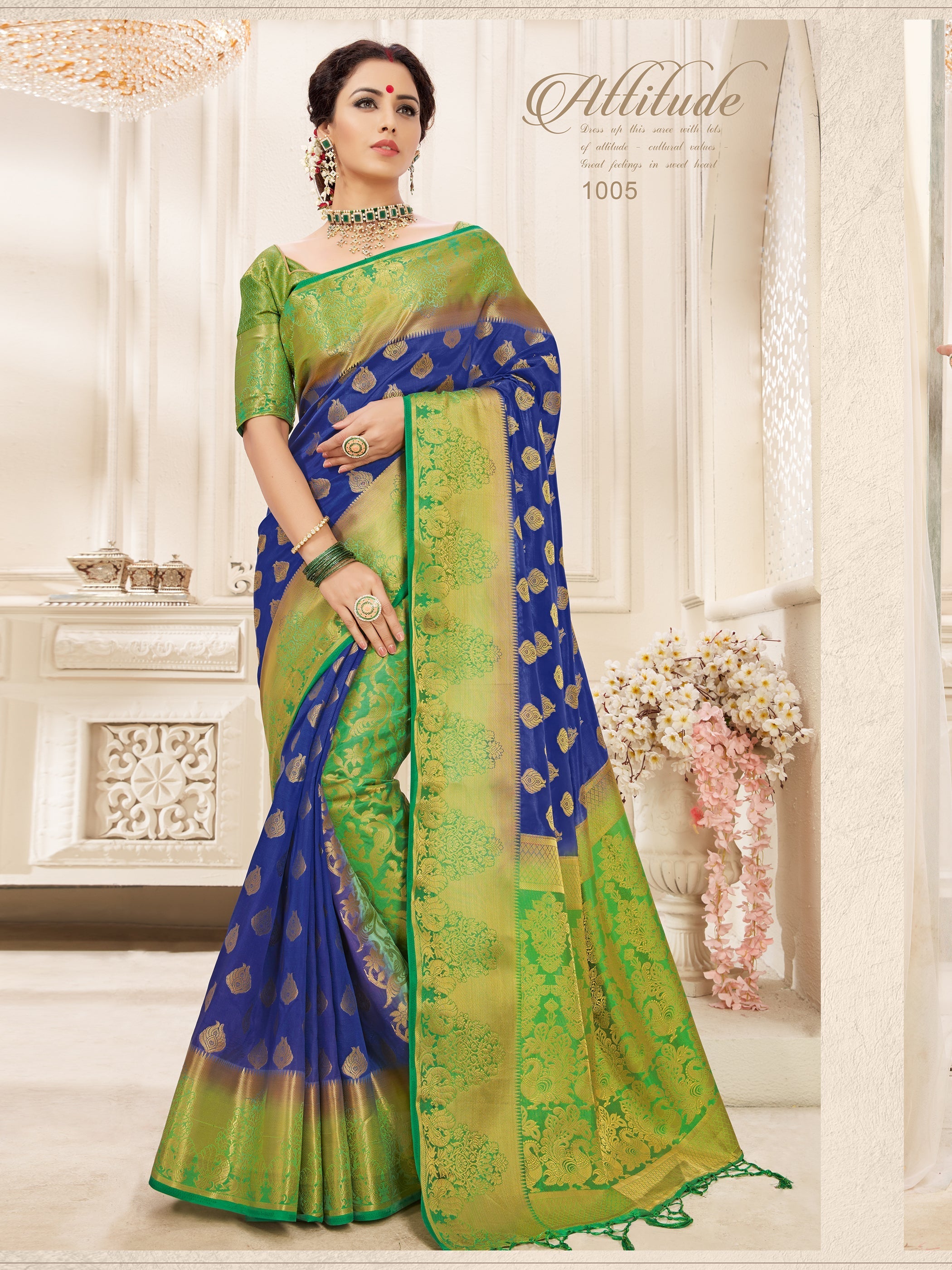 Stunning Navy Blue Banarasi Art Silk Woven Saree 