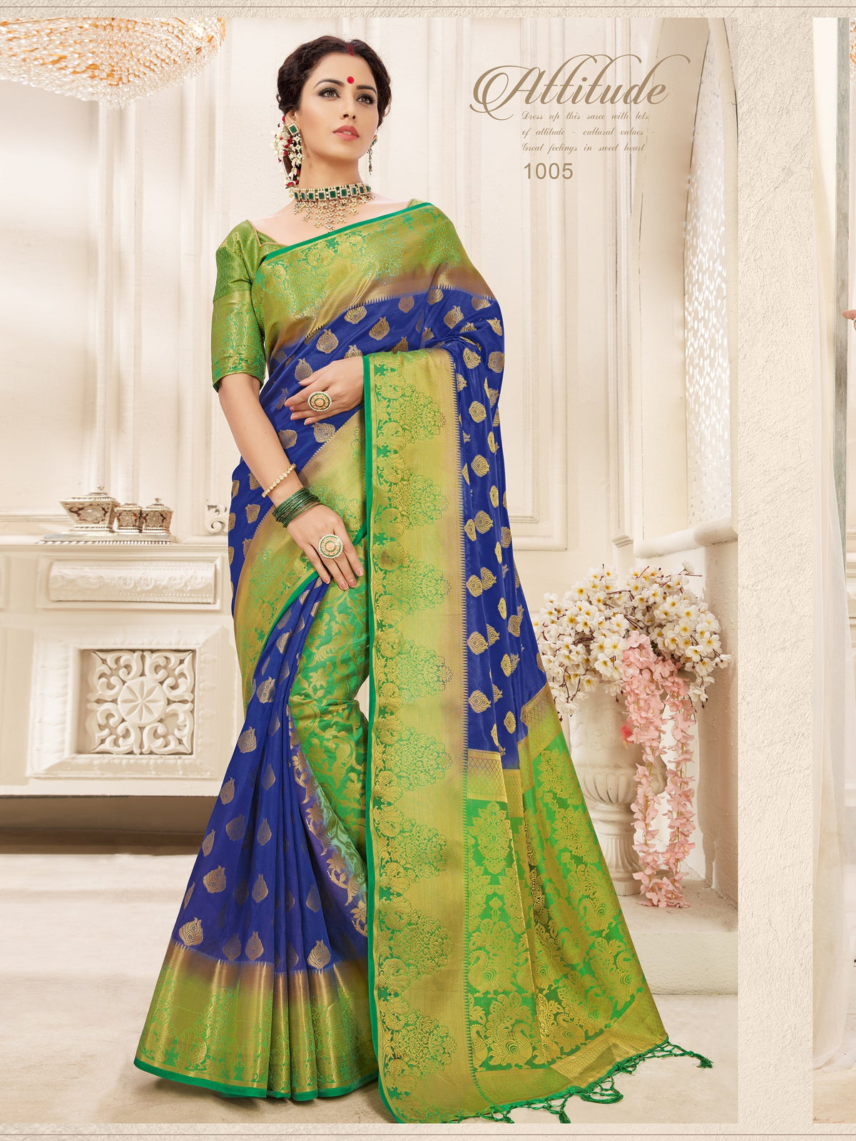 Stunning Navy Blue Banarasi Art Silk Woven Saree 