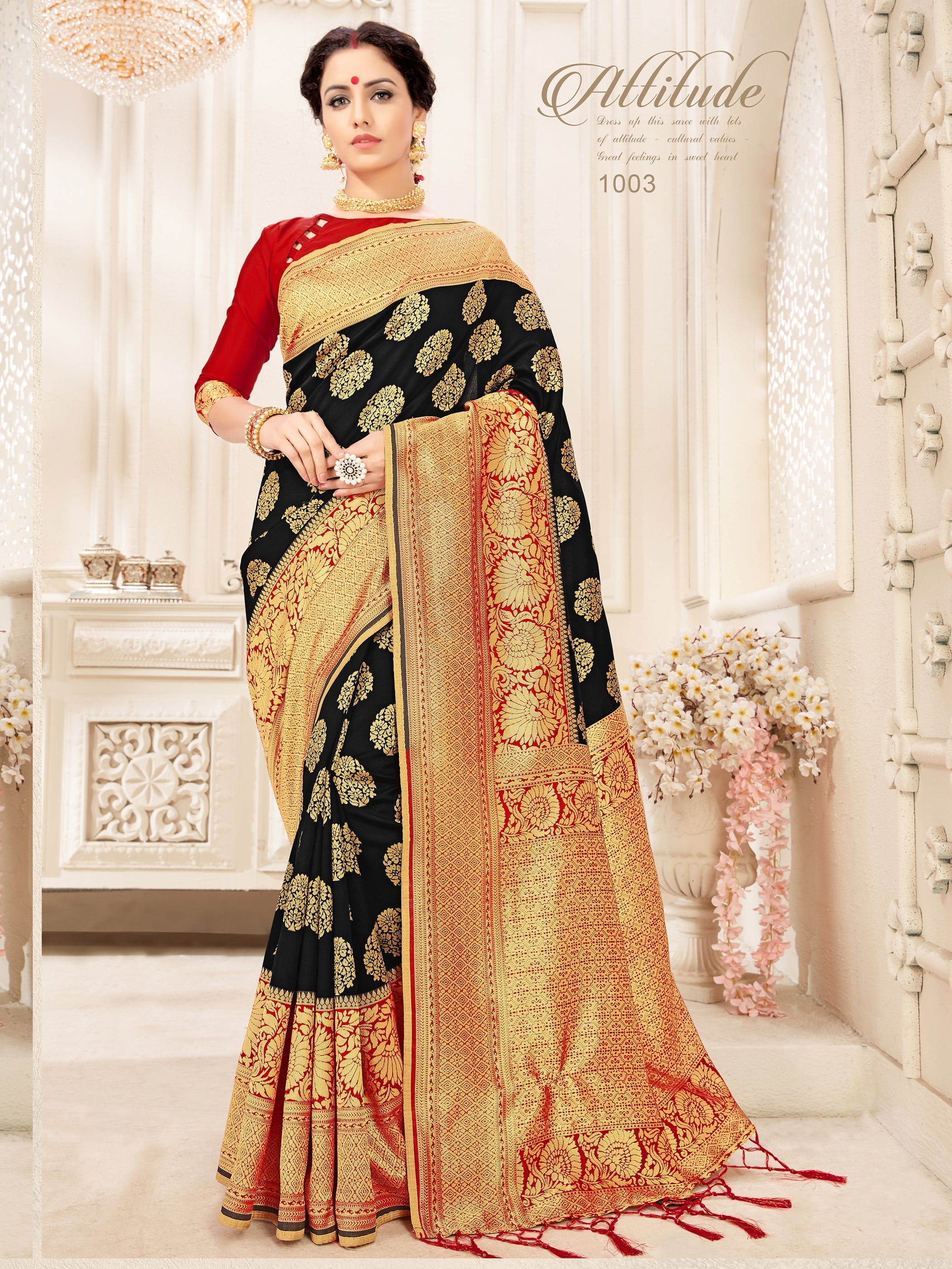Stunning Black Banarasi Art Silk Woven Saree 