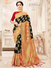 Stunning Black Banarasi Art Silk Woven Saree 