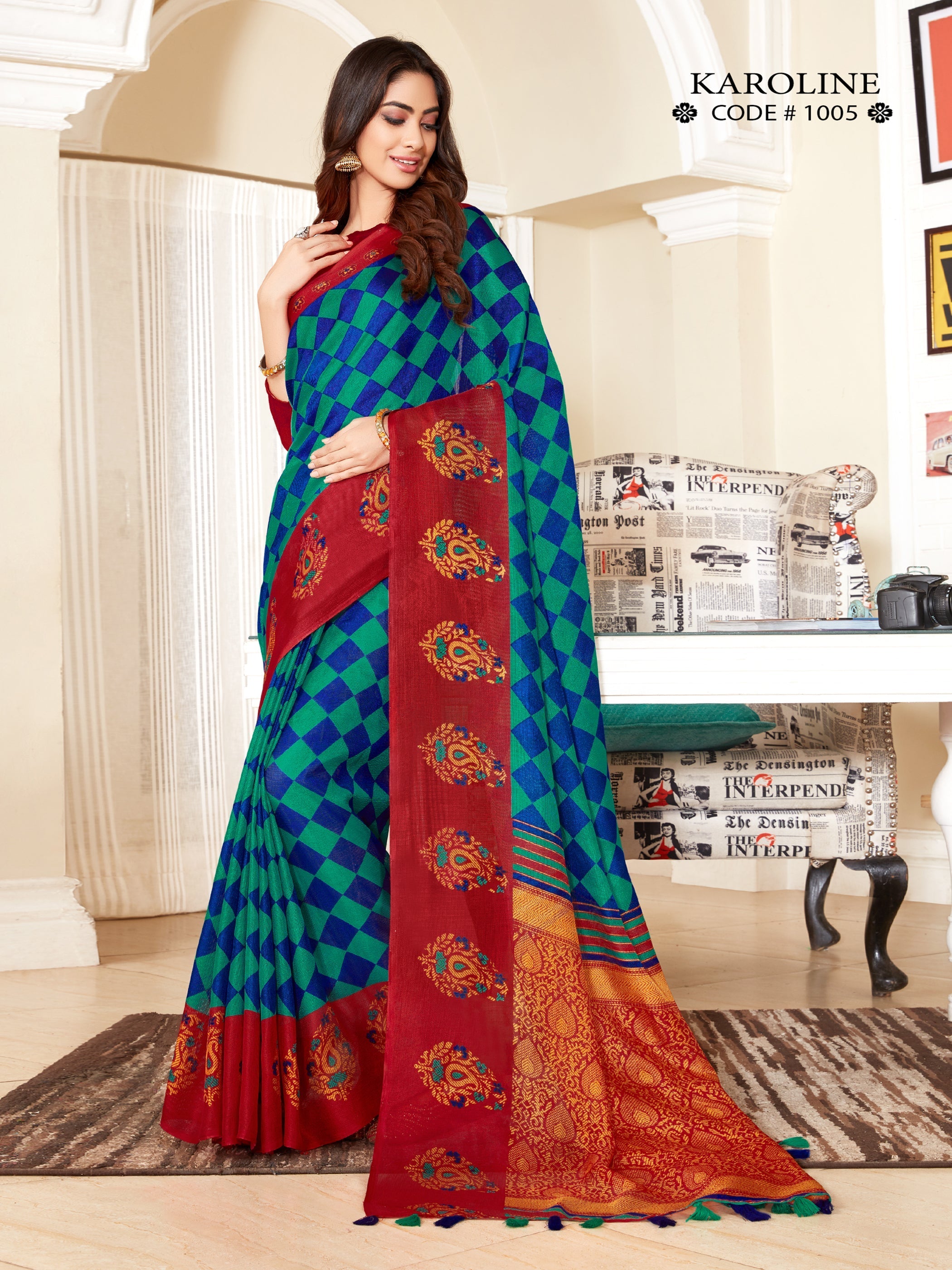 Chic Multi Linen Printed Saree 