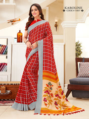 Stunning Red Linen Printed Saree 