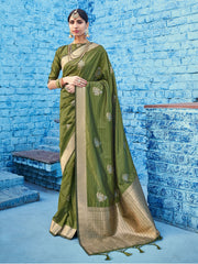 Chic Green Cotton Silk Woven Saree 