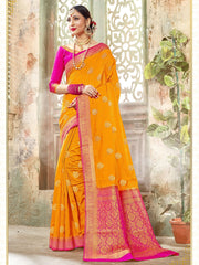 Stunning Mustard Banarasi Art Silk Woven Saree 
