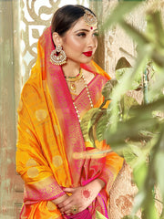 Stunning Mustard Banarasi Art Silk Woven Saree