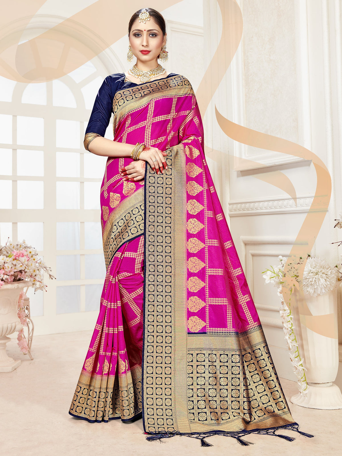 Chic Pink Banarasi Art Silk Woven Saree 