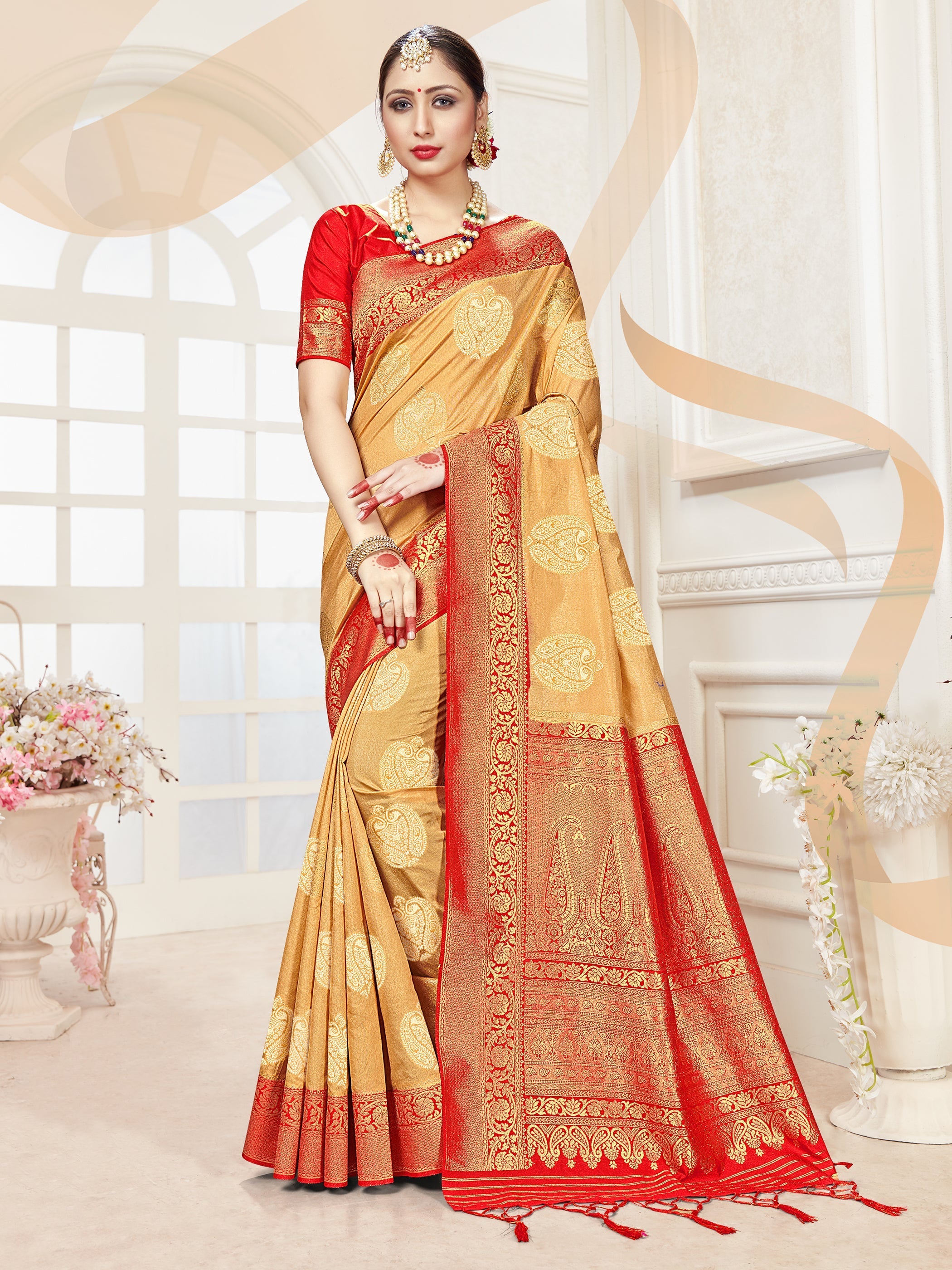 Stunning Beige Banarasi Art Silk Woven Saree 