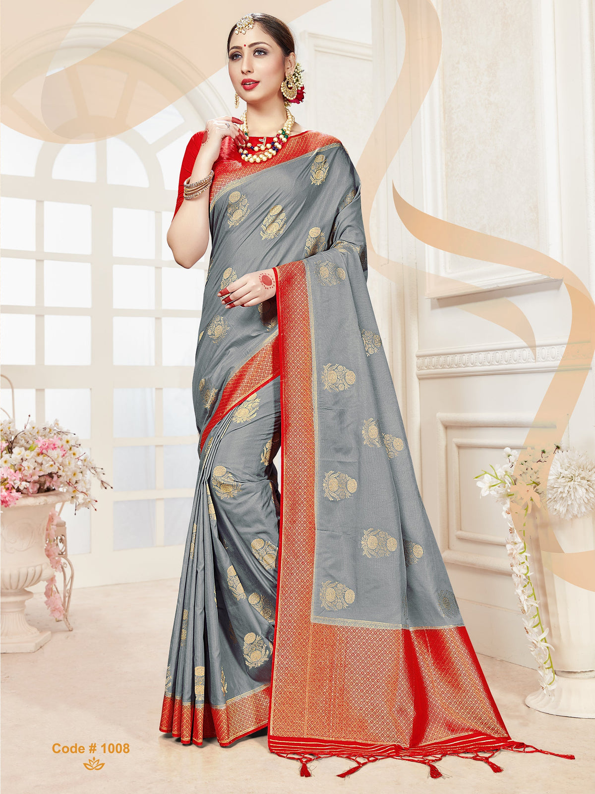 Stunning Grey Banarasi Art Silk Woven Saree 