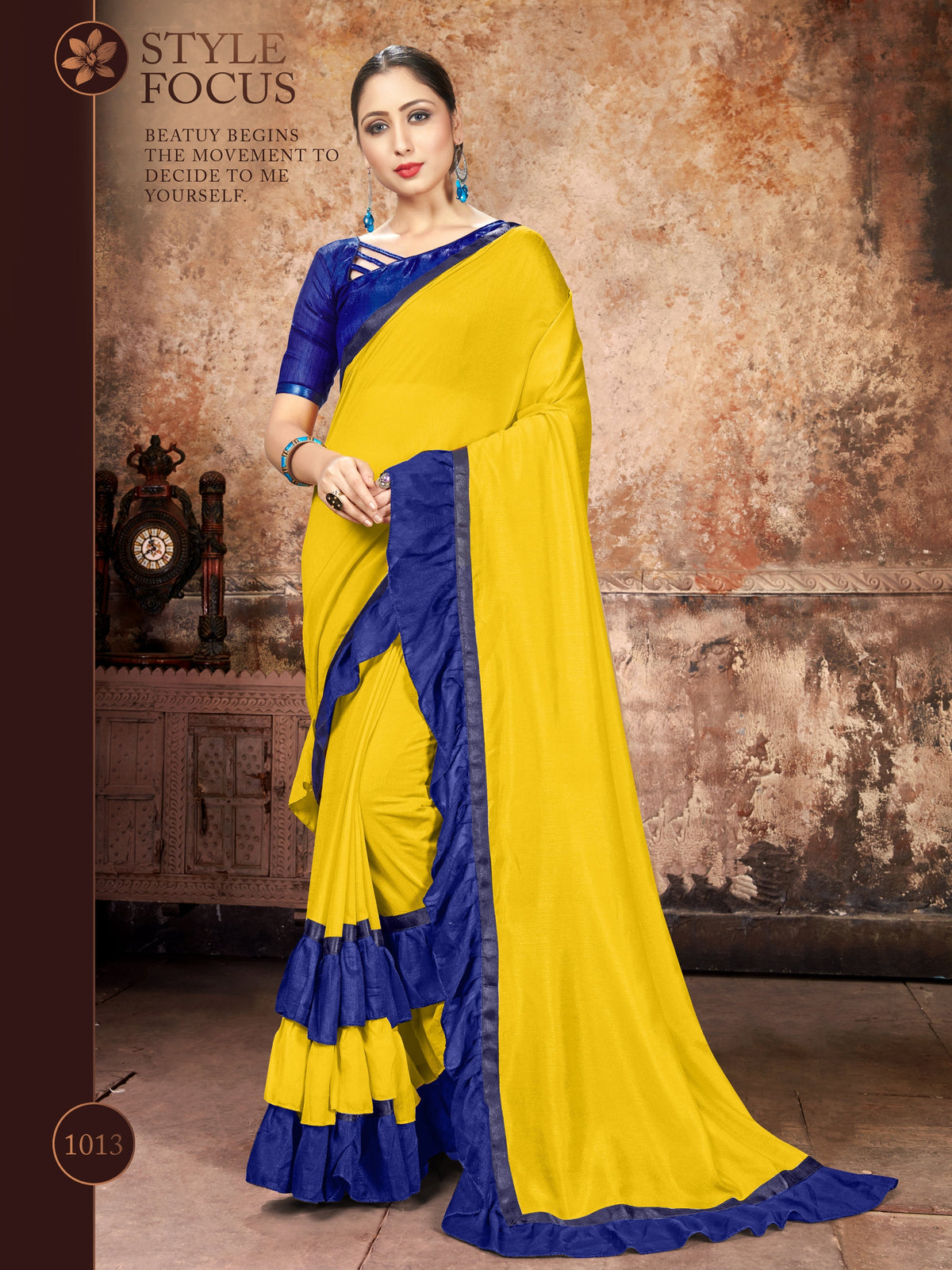 Stunning Yellow Georgette Ruffle- Frill Saree 