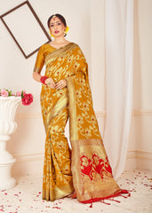 Chic Mustard Banarasi Art Silk Woven Saree 