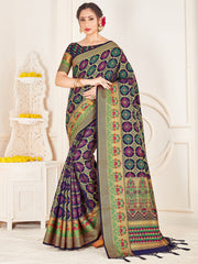 Beautiful Navy Blue Banarasi Art Silk Woven Saree 