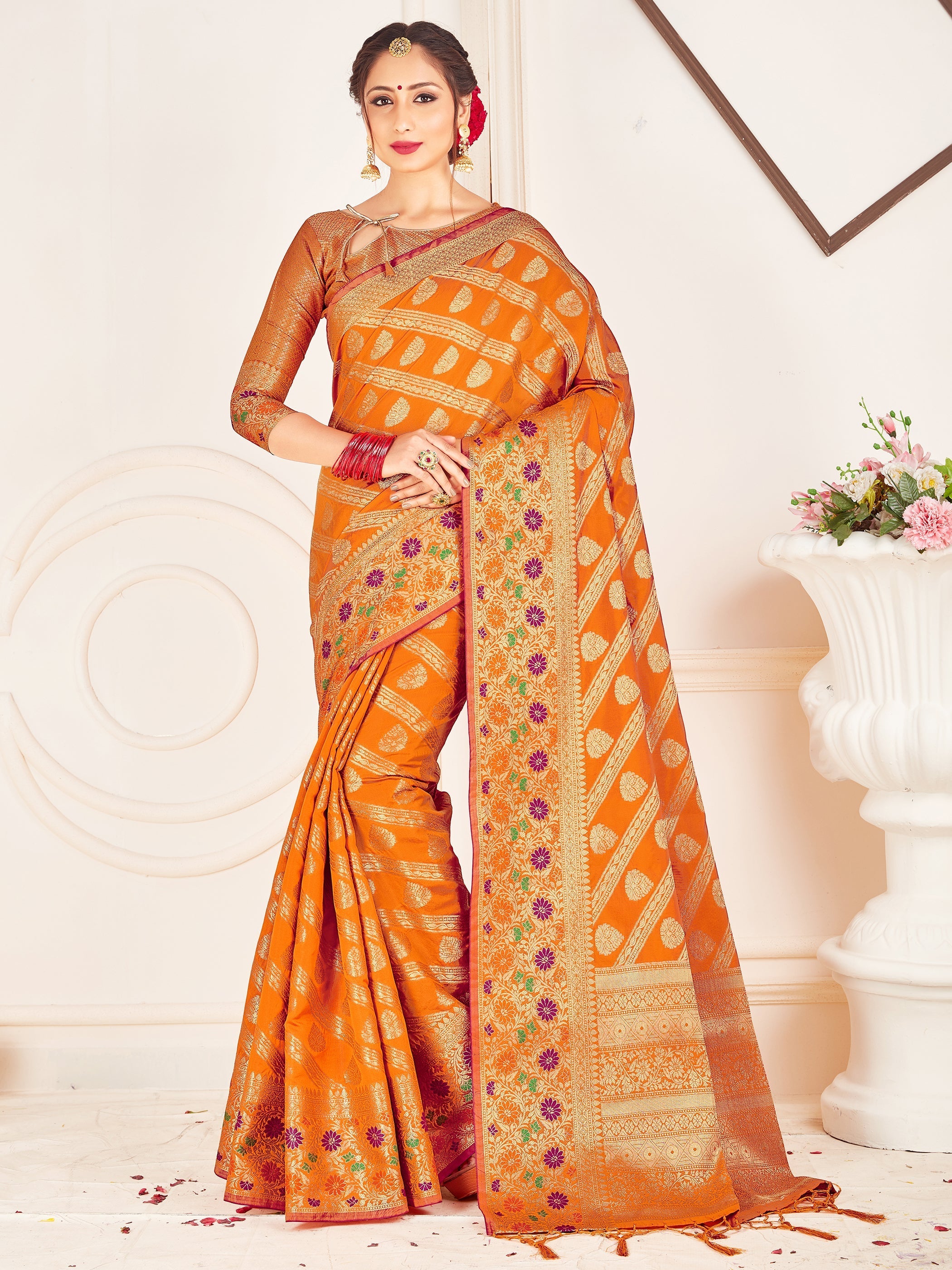 Beautiful Mustard Banarasi Art Silk Woven Saree 