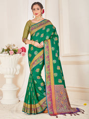 Stunning Green Banarasi Art Silk Woven Saree 