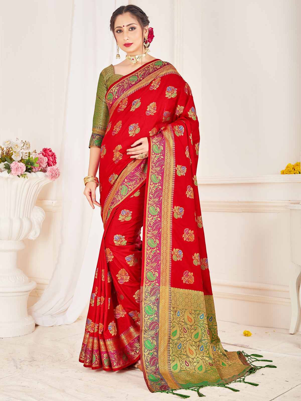 Chic Red Banarasi Art Silk Woven Saree 