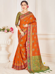 Elegant Orange Banarasi Art Silk Woven Saree 