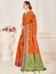 Elegant Orange Banarasi Art Silk Woven Saree