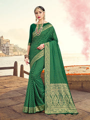 Beautiful Green Banarasi Art Silk Woven Saree 