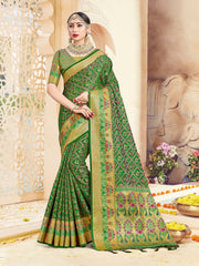 Beautiful `Green Banarasi Art Silk Woven Saree 