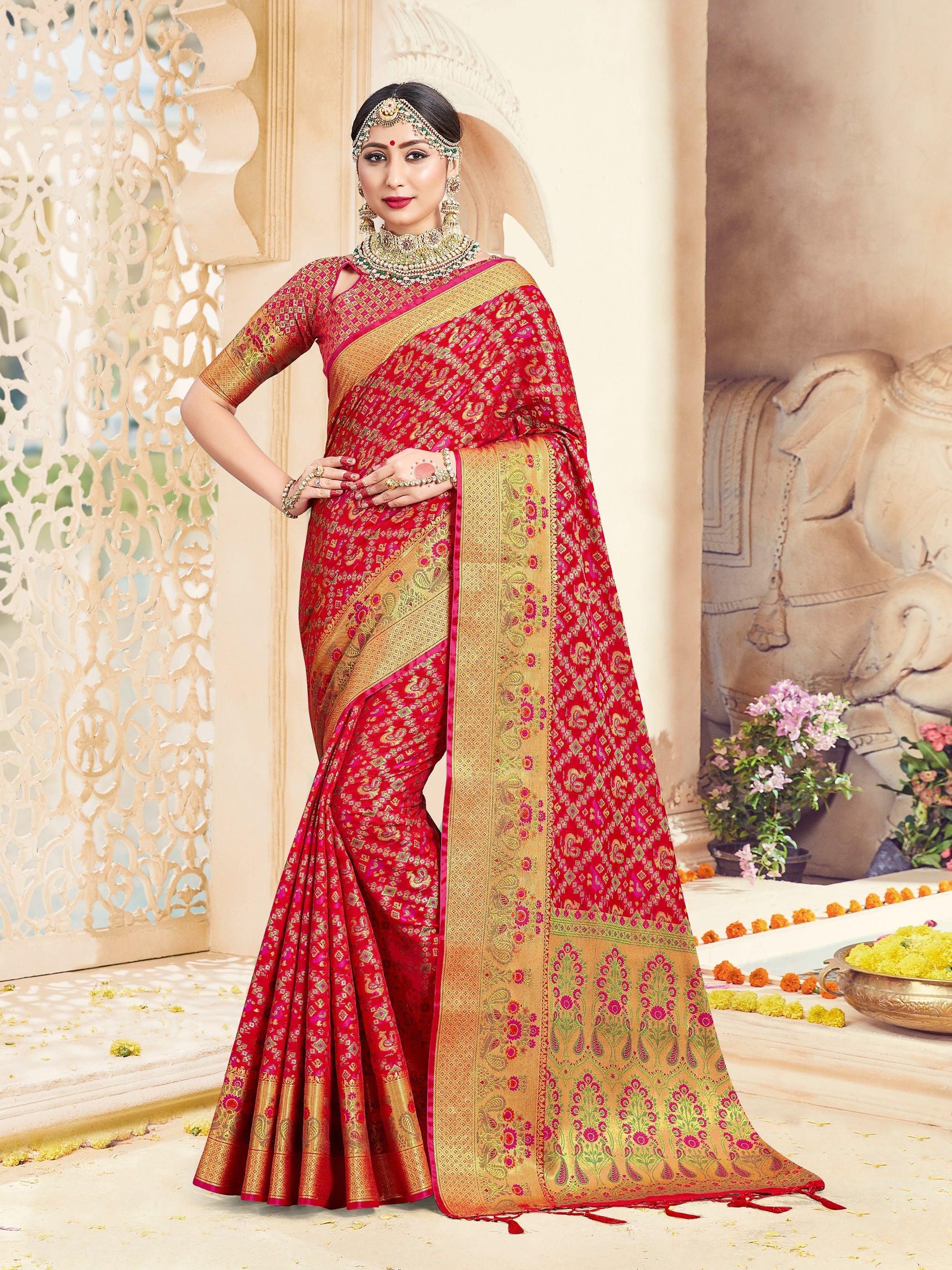 Stunning Red Banarasi Art Silk Woven Saree 