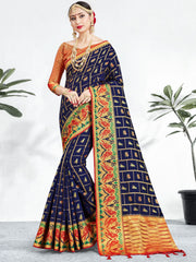 Elegant Navy Blue Banarasi Art Silk Woven Saree 