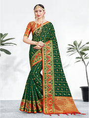 Stunning Green Banarasi Art Silk Woven Saree 