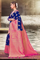 Stunning Navy Blue Banarasi Art Silk Woven Saree